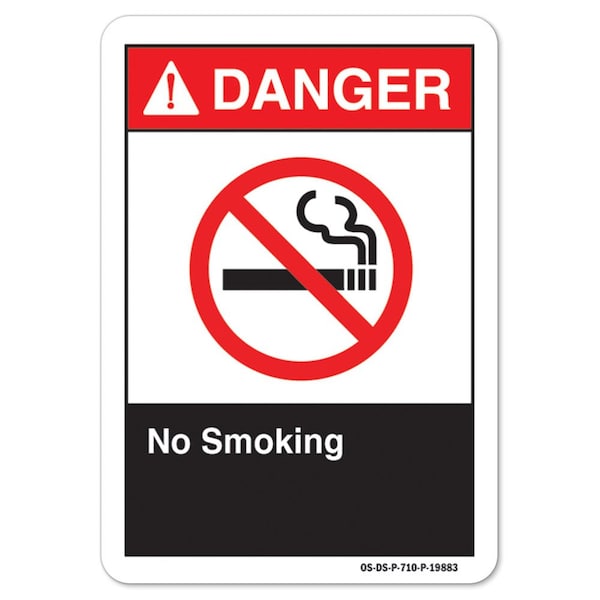 ANSI Danger Sign, No Smoking, 14in X 10in Aluminum, 10" W, 14" L, Landscape, No Smoking